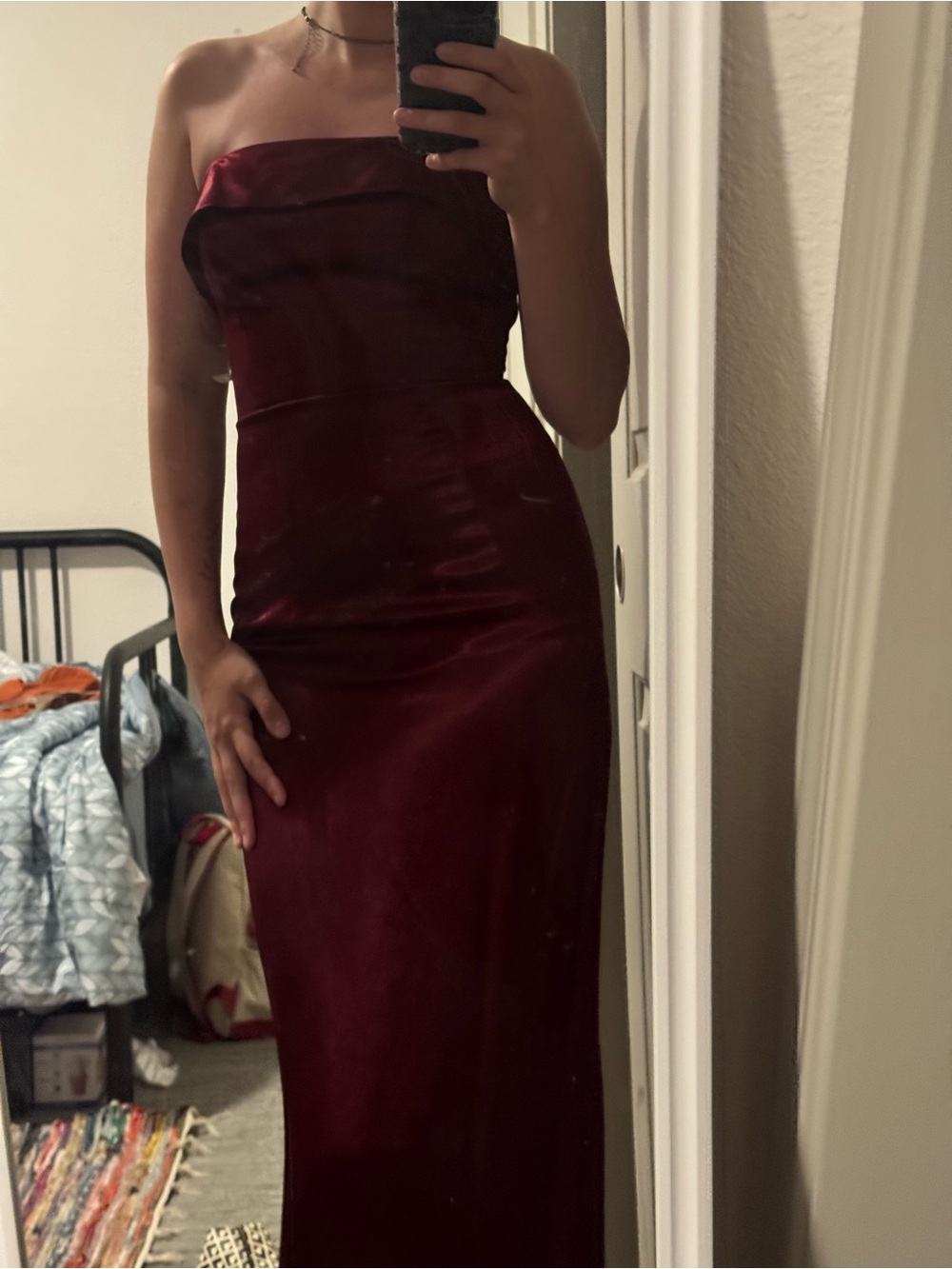 Vintage 80s Wine Colored Strapless Corset Style Evening Gown